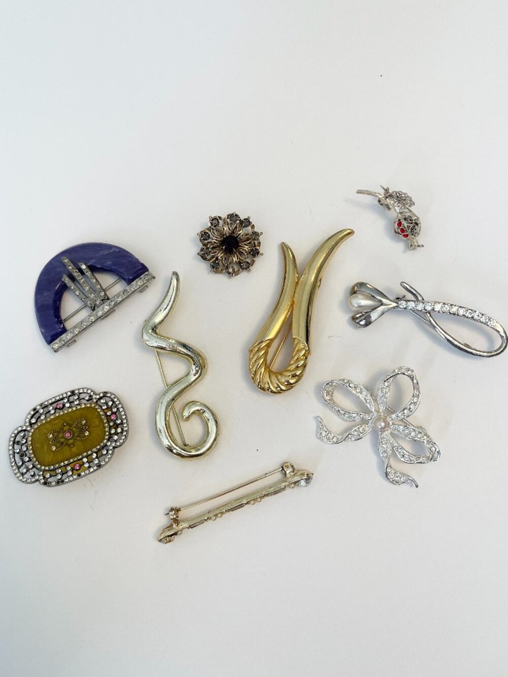 Vintage Brooch Lot Rhinestone Gold Silver Floral Abstract Pins Retro Jewelry 9